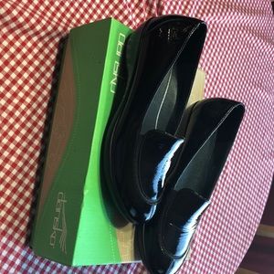 Dansko black patent leather slip on